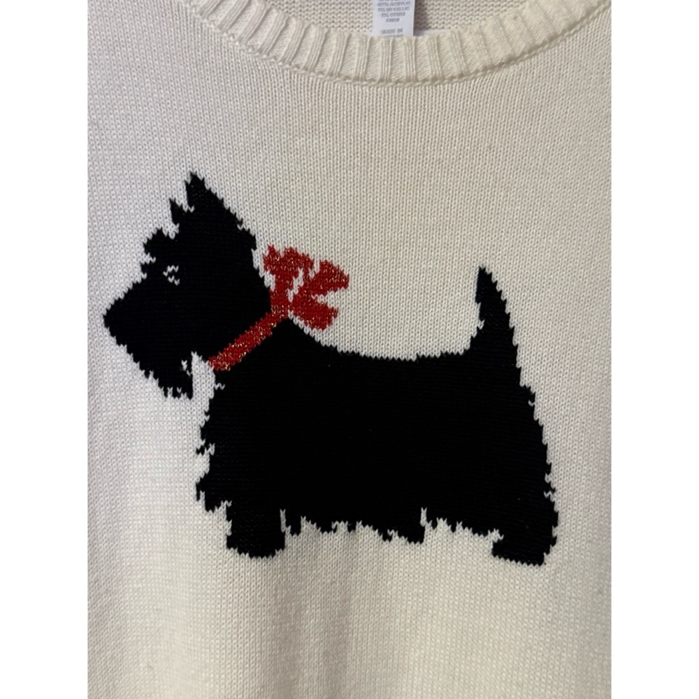 Charter Club Cream Knit Sweater Black Oz Scottie Dog Novelty Graphic Size 0X - Picture 4 of 8